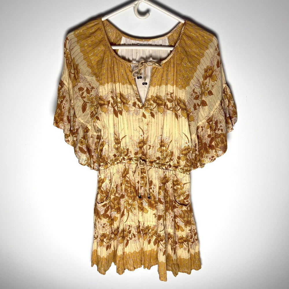 Spell & The Gypsy Collective Wild Bloom Playdress Mustard Floral Metallic Mini M
